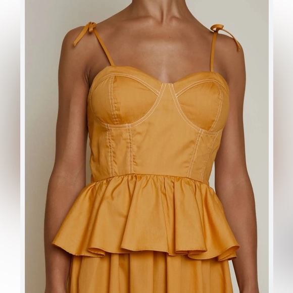 $480 MISA Los Angeles Rosie Bustier Peplum-Waist Poplin Maxi Dress - Picture 3 of 6
